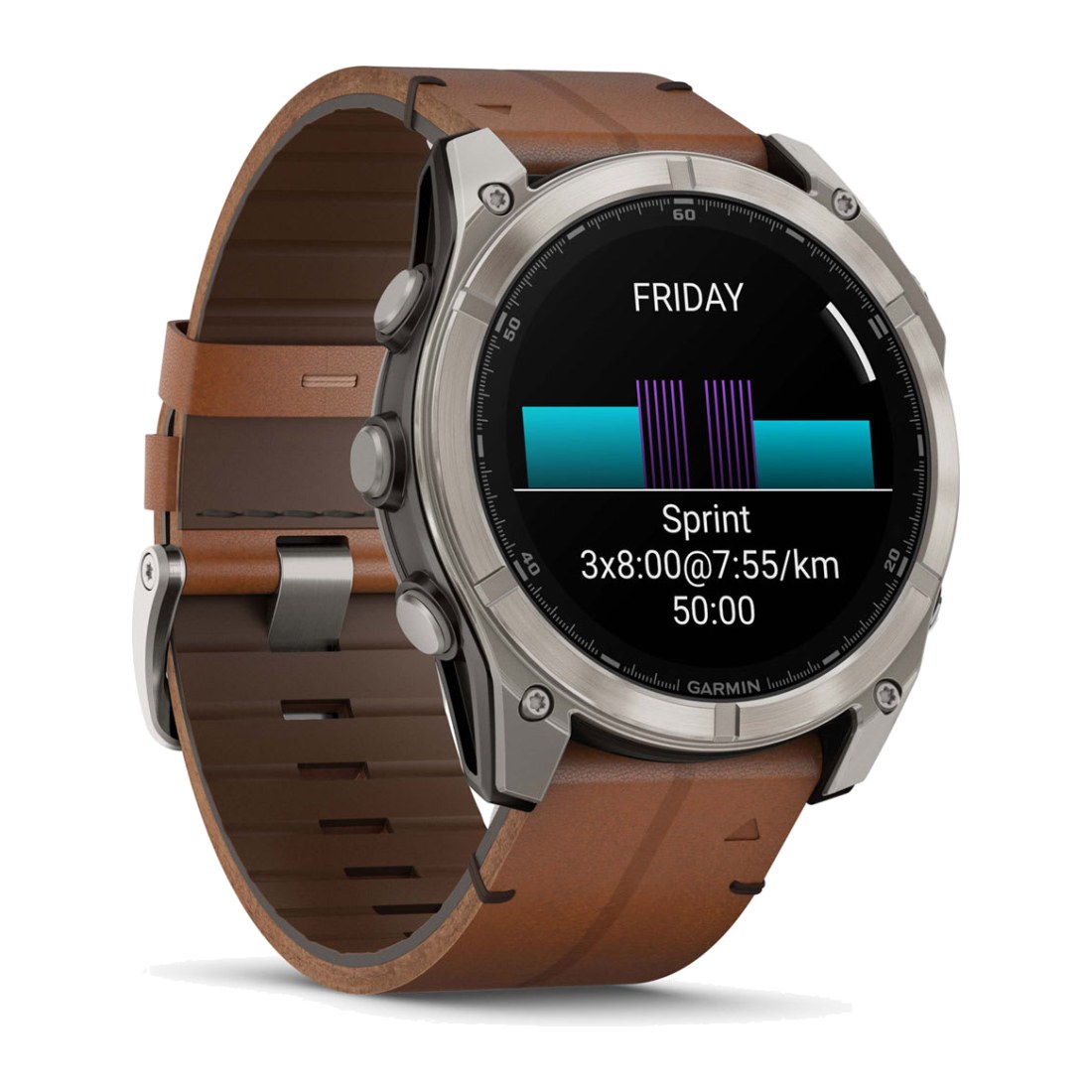 Garmin Fenix 8 (51mm) Amoled Sapphire Bare Titanium Black with Chestnut Leather Band + Silicone Band