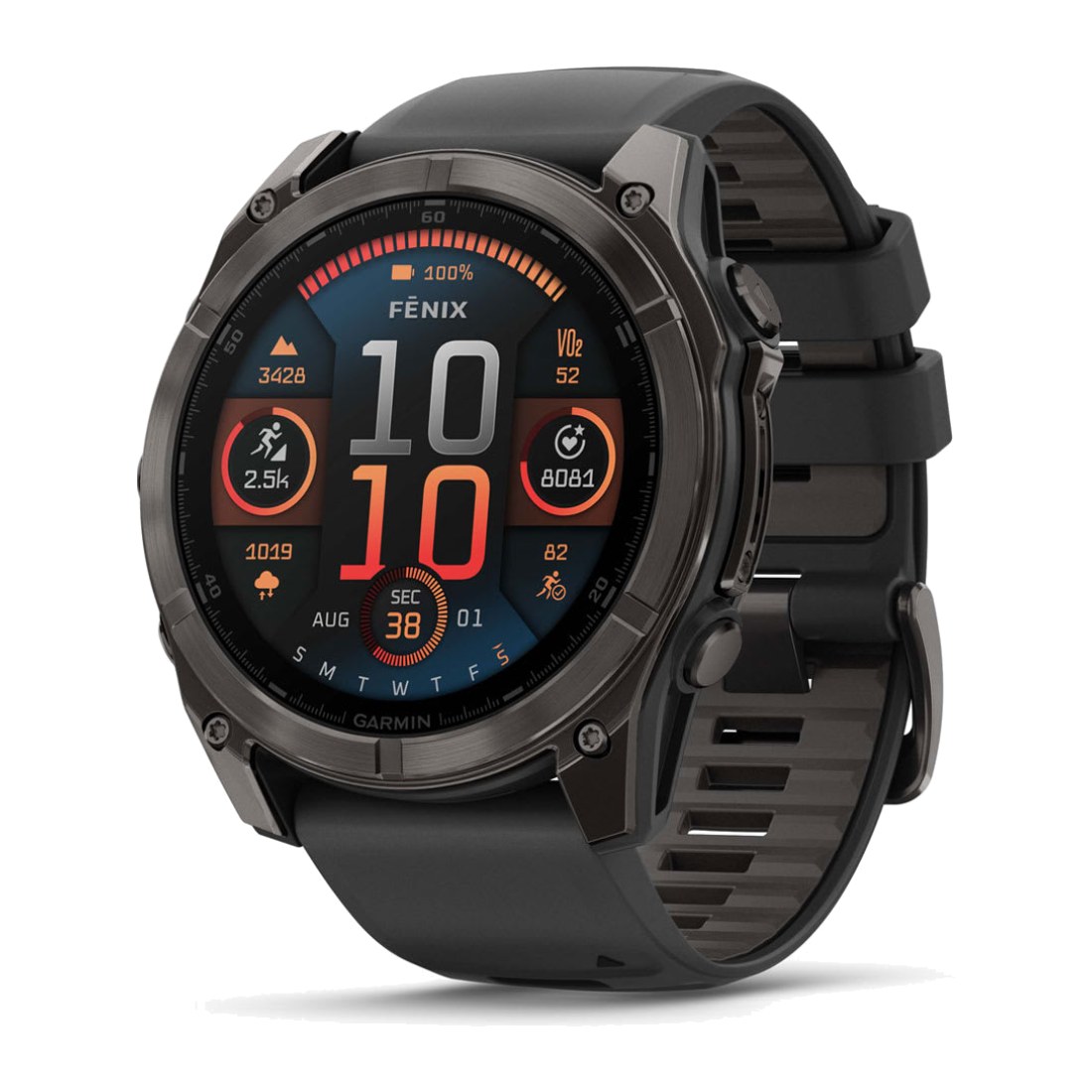 Garmin Fenix 8 (51mm) Amoled Sapphire Carbon Gray DLC Titanium with Spark Orange Silicone Band