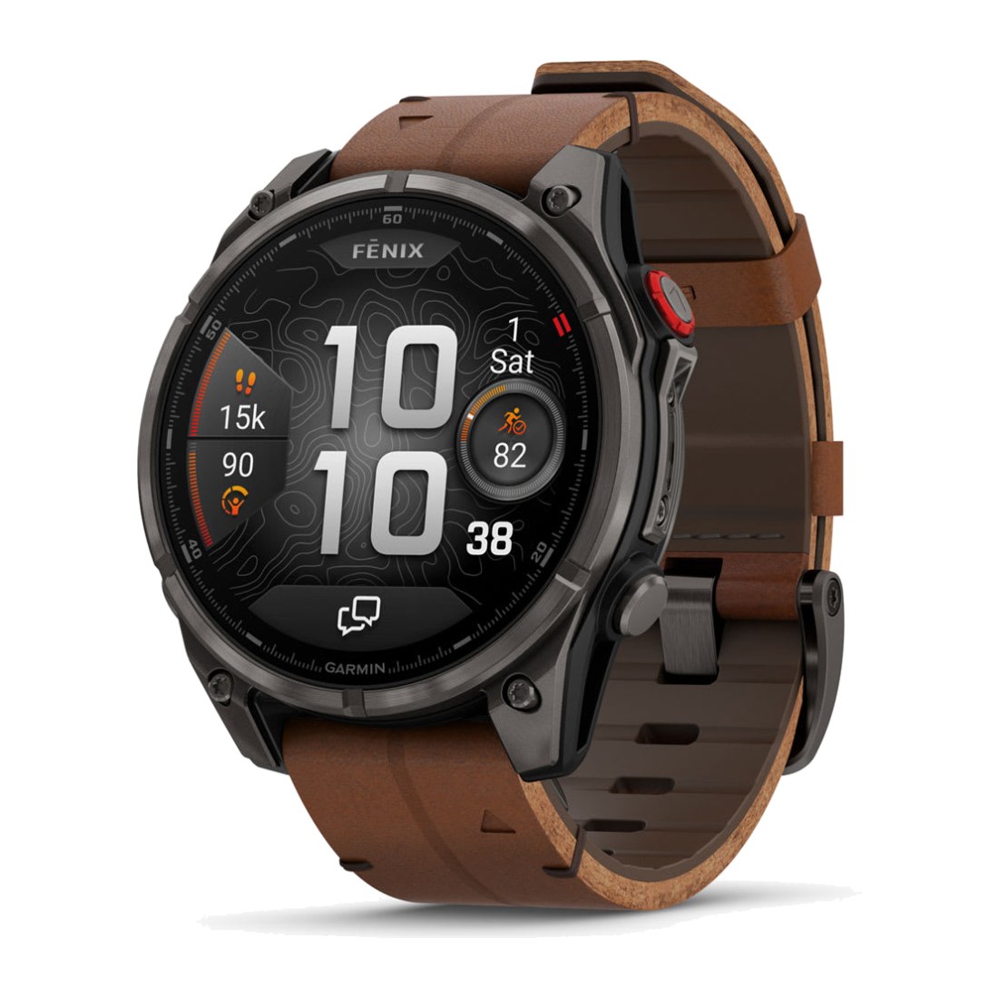 Garmin Fenix 8 Pro (47mm) Amoled Sapphire (LTE) Carbon Gray Titanium with Chestnut Leather Band + Silicone Band