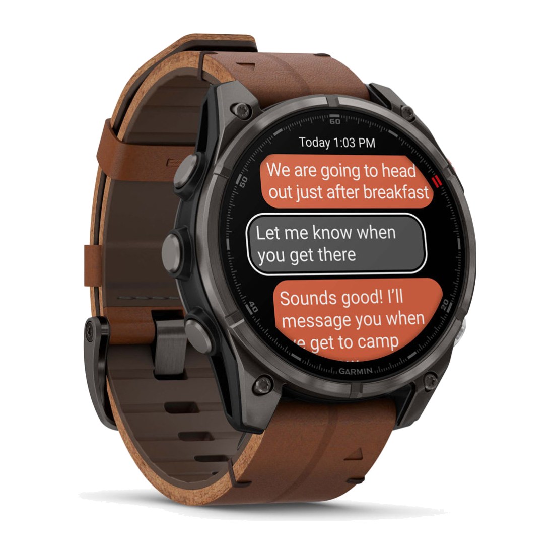 Garmin Fenix 8 Pro (47mm) Amoled Sapphire (LTE) Carbon Gray Titanium with Chestnut Leather Band + Silicone Band