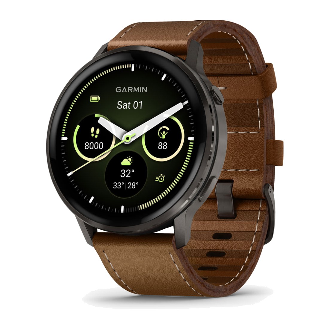 Garmin Venu 4 (45mm) Slate Gray wt Black Silicone Band + Brown Leather Band